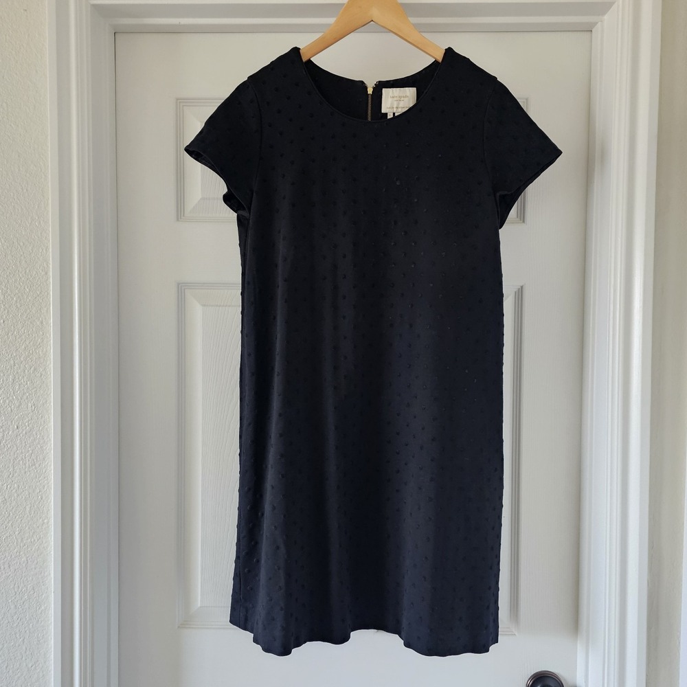 Kate Spade XL Black Gail Ponte Short Sleeve Shift Polka Dotted Swiss #94